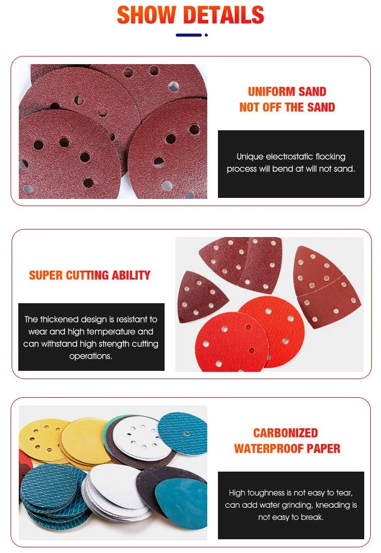 Customized 4&quot; 5&quot; 6&quot; 7&quot; 9&quot;Round Hook and Loop Abrasive Sandpaper Sanding Disc with Multi Holes